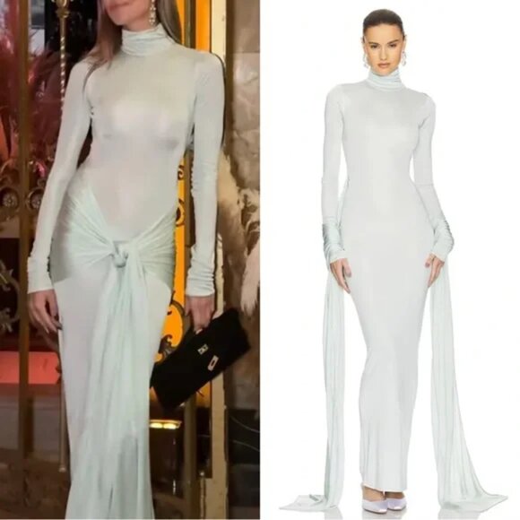 Helsa Mint Slinky Jersey Sarong Long Sleeve Maxi Dress size M - Picture 1 of 11